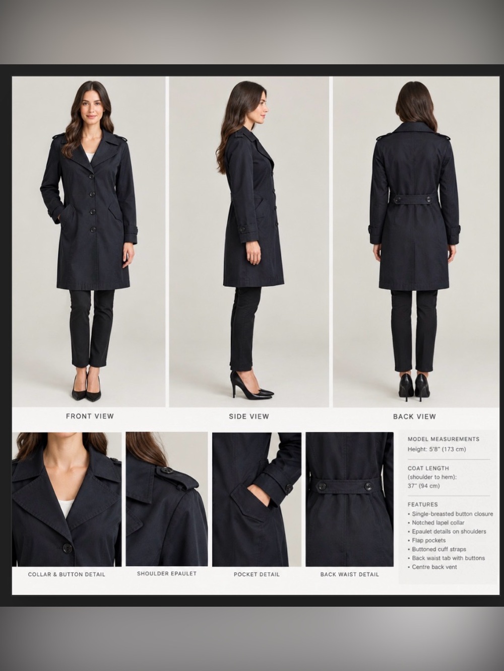 MICHAEL Michael Kors Classic Navy Trench Coat with Notch Collar L
